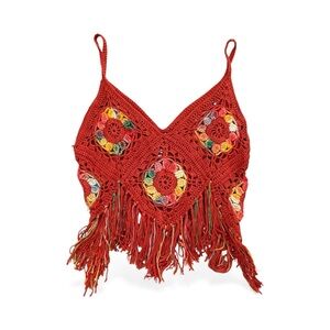 Bohemian Crochet Fringe Top - Orange Multi